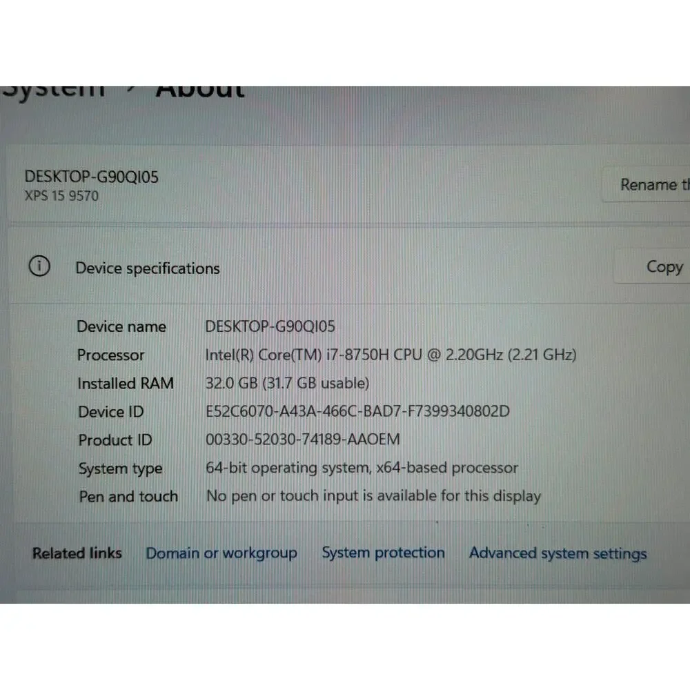 Dell XPS 15 9570 i7-8750H 32GB Ram 512GB M2 GeForce GTX 1050Ti Windows 11 Pro